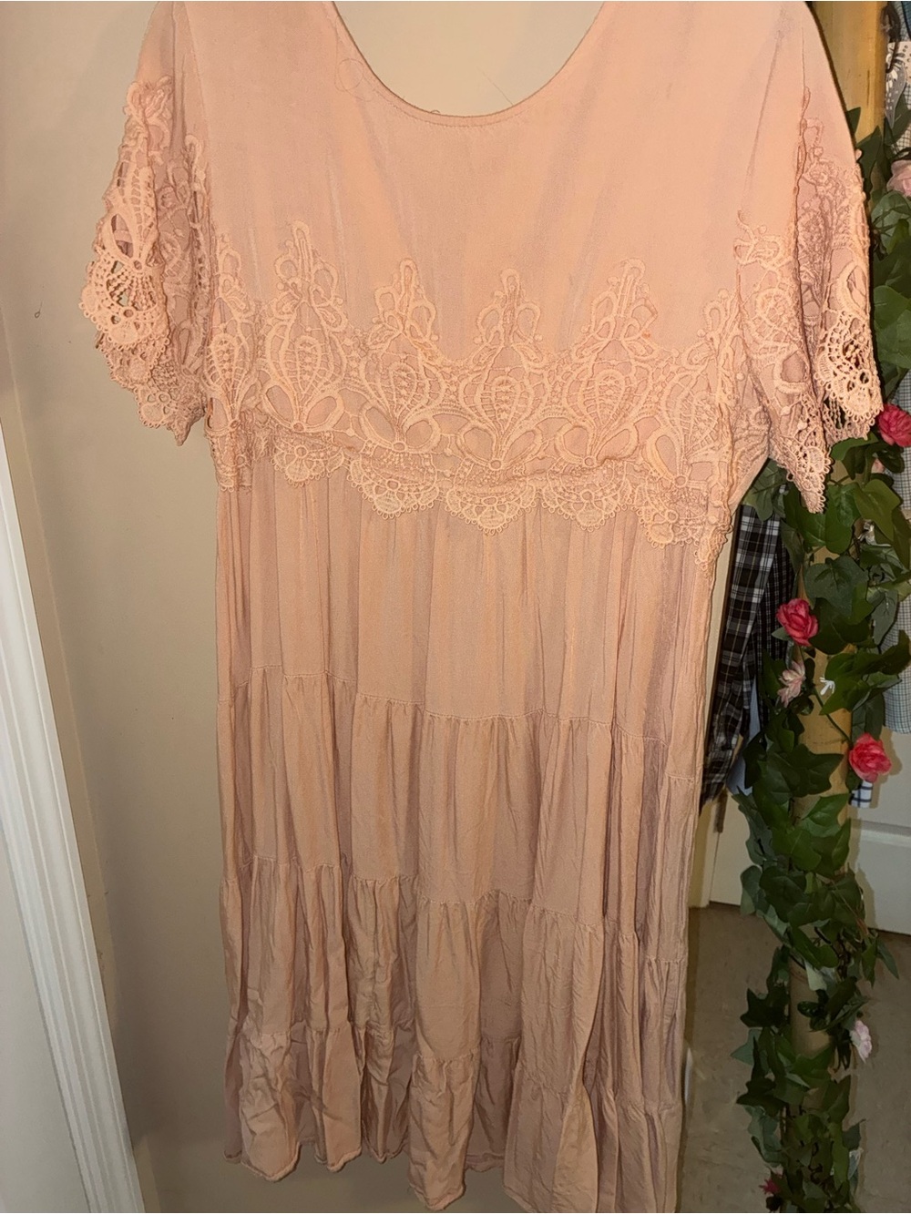 Othr Blush Pink Lace-Trim Tiered Midi Dress
